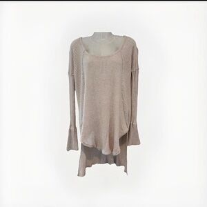 Free People Ventura Waffle Knit Tunic - Beige - Large - Oversized/Distressed